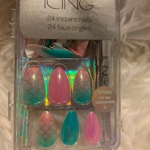 Mermaid Chrome Stiletto Glue on Nails - Pink/Green